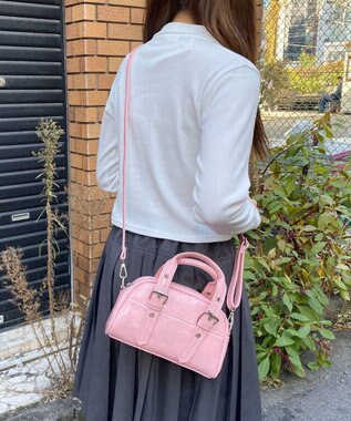 WEGO ハトメハンドルミニボストンショルダー ピンク