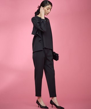 組曲 S 【KUMIKYOKU NAVY】ウーステッドライククロス フリルブラウス ブラック系