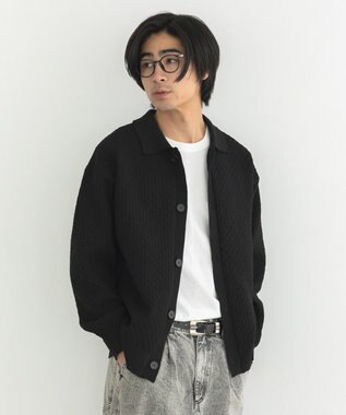 CRAFT STANDARD BOUTIQUE 柄編みニットシャツカーディガン Black