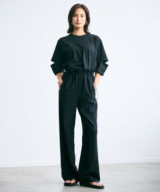 BEIGE， 【洗える】DUOMO / コットンスリットスリーブトップス Black