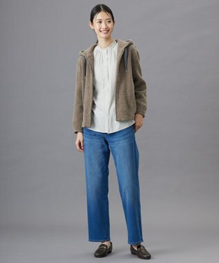 J.PRESS LADIES S 【洗える】裏起毛ストレッチ デニム パンツ ユーズド系