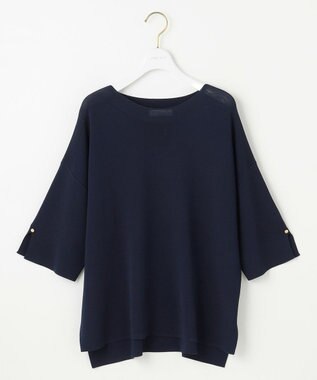 ANY SIS L 【接触冷感・UVカット・洗える】ビューティクールボートネック プルオーバー ネイビー