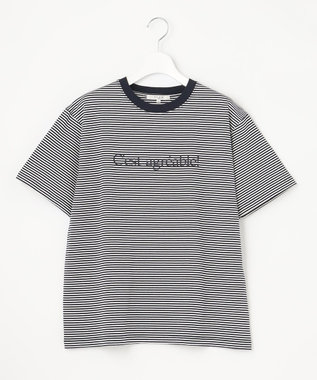 23区 【SLOW/洗える】ロゴ Tシャツ ネイビーボーダー