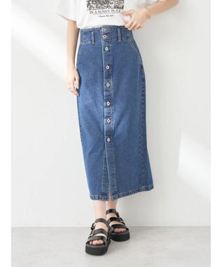 earth music&ecology ボタンナローデニムスカート Medium Indigo