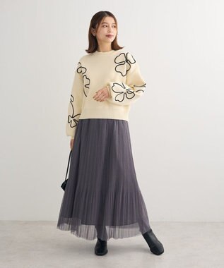 Green Parks ・ＥＬＥＮＣＡＲＥ　ＤＵＥ　コード刺繍花柄ニット Ivory