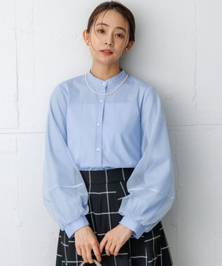組曲 S 【WEB限定】エアリーシャーティング チュールスリーブブラウス サックスブルー系