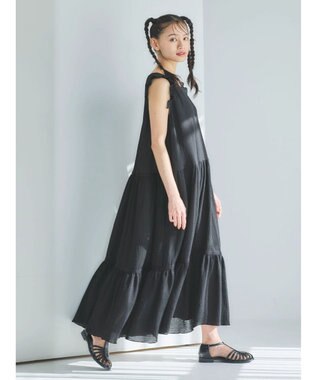 Green Parks ■ＥＳＣＡＲ　ドロストギャザーワンピース Black