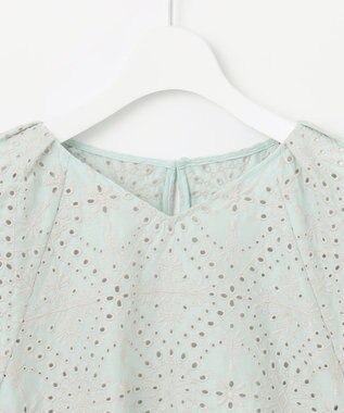 自由区 L 【カタログ掲載・洗える】エンブロイダリーローン ブラウス アクア×ベージュ