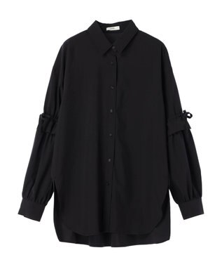 earth music&ecology ギャザースリーブシャツ Black