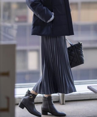 J.PRESS LADIES 【洗える】マロンサテン プリーツ スカート グレー系