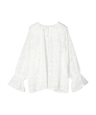 Green Parks シアージャガード花柄フリルブラウス Off White