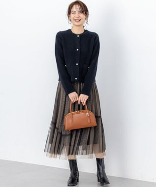 組曲 L 【加藤ローサさん着用】フラッフィーファーニット ジャケット ブラック系