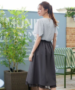 Tiaclasse 【洗える】チェック柄ハンカチスリーブブラウス ブルー