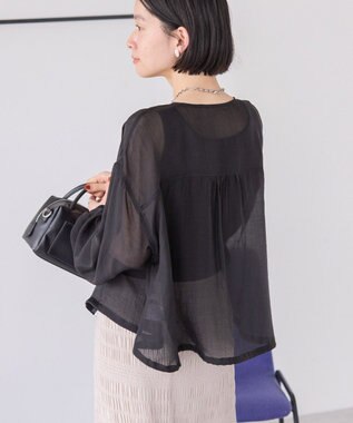 AMERICAN HOLIC 【WEB限定】ノーカラーシアーZIPブルゾン Black