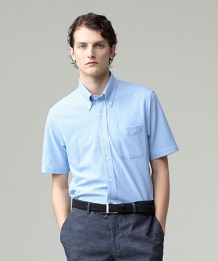 酷暑の清潔感もこれ一枚で【吸水速乾 / 抗菌防臭 / 防シワ】【J.PRESS OXFORD JERSEY】カノコインレイマイクロストライプ 半袖シャツ / B.D.