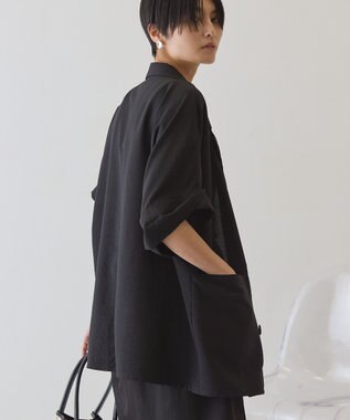 AMERICAN HOLIC 【先行予約】【イージーケア】リネンライク半袖ジャケット Black