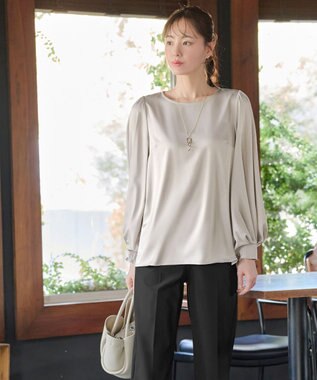 Tiaclasse L 【洗える】ボリュームスリーブブラウス グレージュ