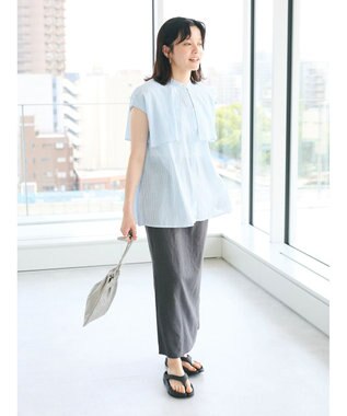 CRAFT STANDARD BOUTIQUE インド綿フリルブラウス Navy