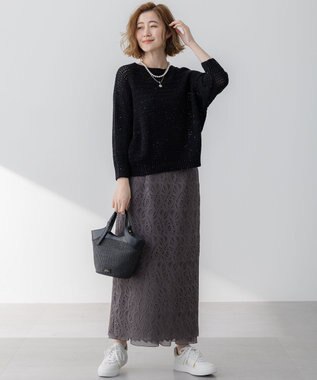 23区 【洗える】ジオメトリックレース Iライン スカート ブラウン系