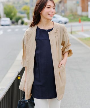 Tiaclasse 【洗える】シアーロングブルゾン ライトベージュ