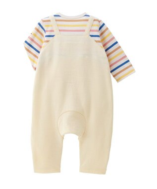 MIKI HOUSE HOT BISCUITS 【70-80cm】 ボーダー柄 重ね着風  カバーオール マルチカラー