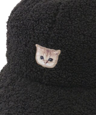 MOONBAT PAUL & JOE ACCESSOIRES ネコワッペン付ボアキャップ ブラック