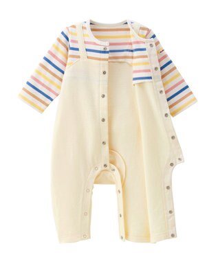 MIKI HOUSE HOT BISCUITS 【70-80cm】 ボーダー柄 重ね着風  カバーオール マルチカラー