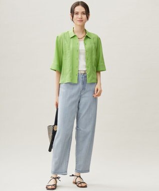 自由区 L 【19号サイズまで展開】ウスカルデニムダーツカーブ パンツ ライトインディゴ