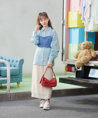 earth music&ecology リボンドロストハンドバッグ Red