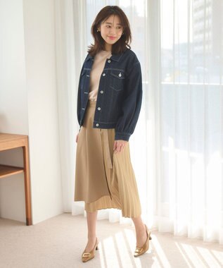 Feroux 【洗える】プリーツコンビ スカート ベージュ系