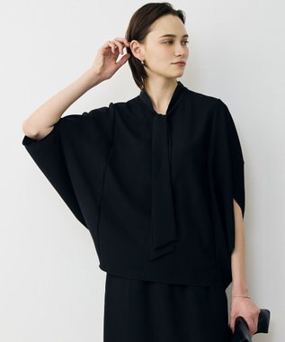 ICB 【先行予約】 FluidBackSatin ドルマンスリーブボウタイブラウス ブラック