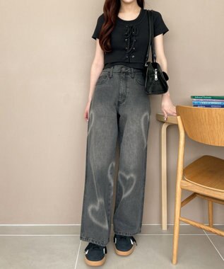 WEGO スプレーペイントストレートデニムパンツ ブラックその他