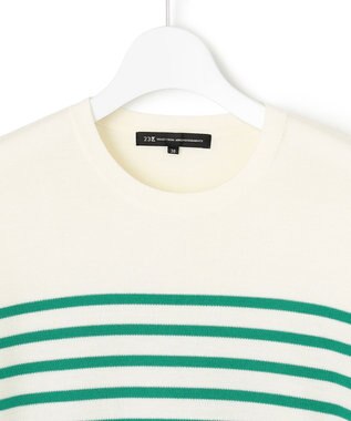 23区 ウールブレンド ボーダー ニット オフ地×エメラルドボーダー