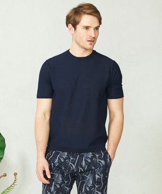 JOSEPH ABBOUD 【軽い/洗える】クールスキンニット Ｔシャツ ネイビー系