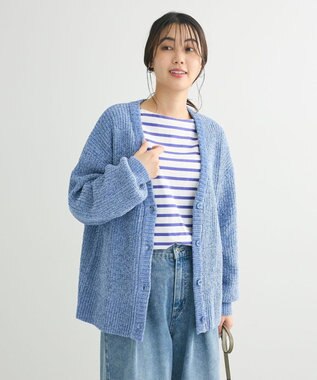 Green Parks ベロアモールＶネックカーディガン Sax