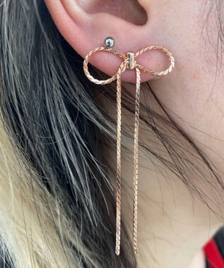 WEGO Lチェーンリボンピアス ライトピンク