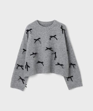 GRACE CONTINENTAL リボンニットトップ グレー