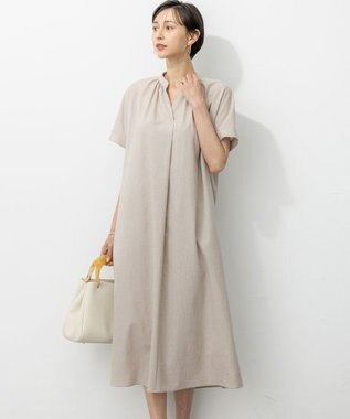 23区 L 【洗える】トリアセスラブストレッチ ワンピース ベージュ系