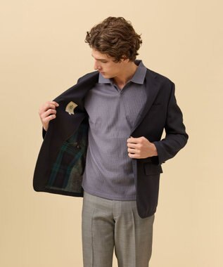 J.PRESS MEN 【SHACKET】ブラックウォッチ サマーダブルフェイス ジャケット ネイビー系