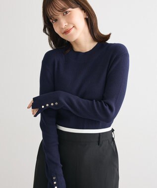 Green Parks 袖口金釦リブニットプルオーバー Dark Navy