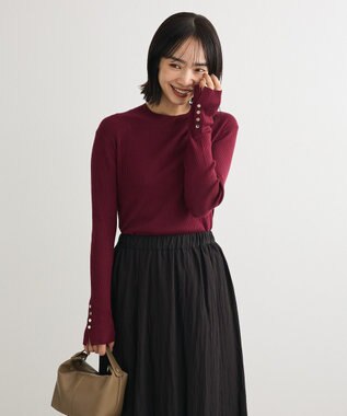 Green Parks 袖口金釦リブニットプルオーバー Bordeaux