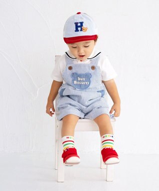 MIKI HOUSE HOT BISCUITS 【44-54cm】 ストライプ ロゴメッシュキャップ ブルー