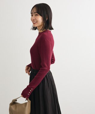 Green Parks 袖口金釦リブニットプルオーバー Bordeaux