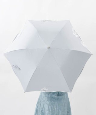 AURORA 【 NINA RICCI（ニナリッチ）】アップリケ刺しゅう/パイピング晴雨兼用傘（折りたたみ傘） シルバーグレー