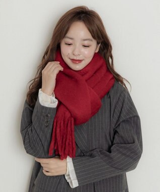 WEGO 【マフラー/ユニセックス着用】ワイドフリンジストール レッド