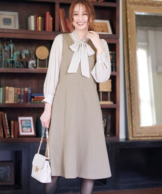 ANY SIS 【美人百花11月号掲載】シャドーチェックボウタイ ブラウス ローズグレー