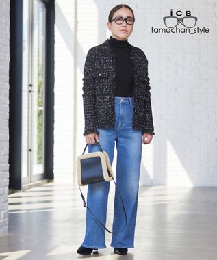 ICB 【WEB限定】【ICB×tamachan_style コラボ】スタイルアップ ワイドデニム ライトインディゴ系