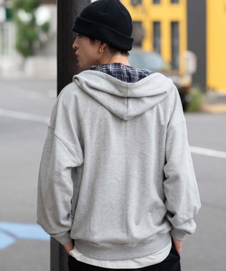 WEGO 【ユニセックス着用ITEM/MLサイズ展開】チェックZIPパーカー 杢グレー