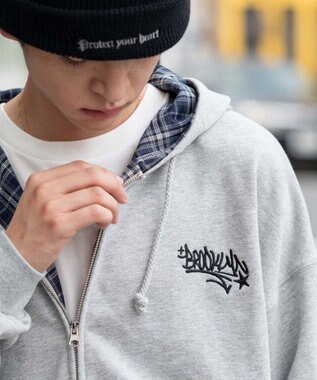 WEGO 【ユニセックス着用ITEM/MLサイズ展開】チェックZIPパーカー 杢グレー