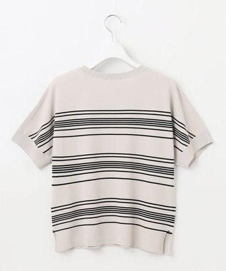 J.PRESS LADIES L 【洗える】レーヨンエリートストレッチ ボーダー ドルマン ニット グレージュ×ブラック系1